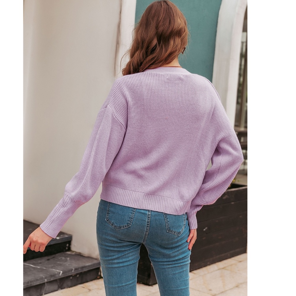 Lavender Knit Button Front Cardigan - Picture 9 of 16